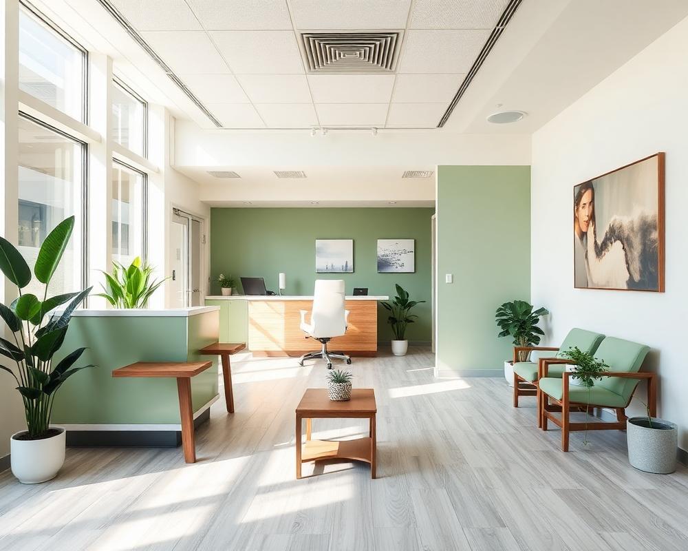 Calm clinic reception and waiting area